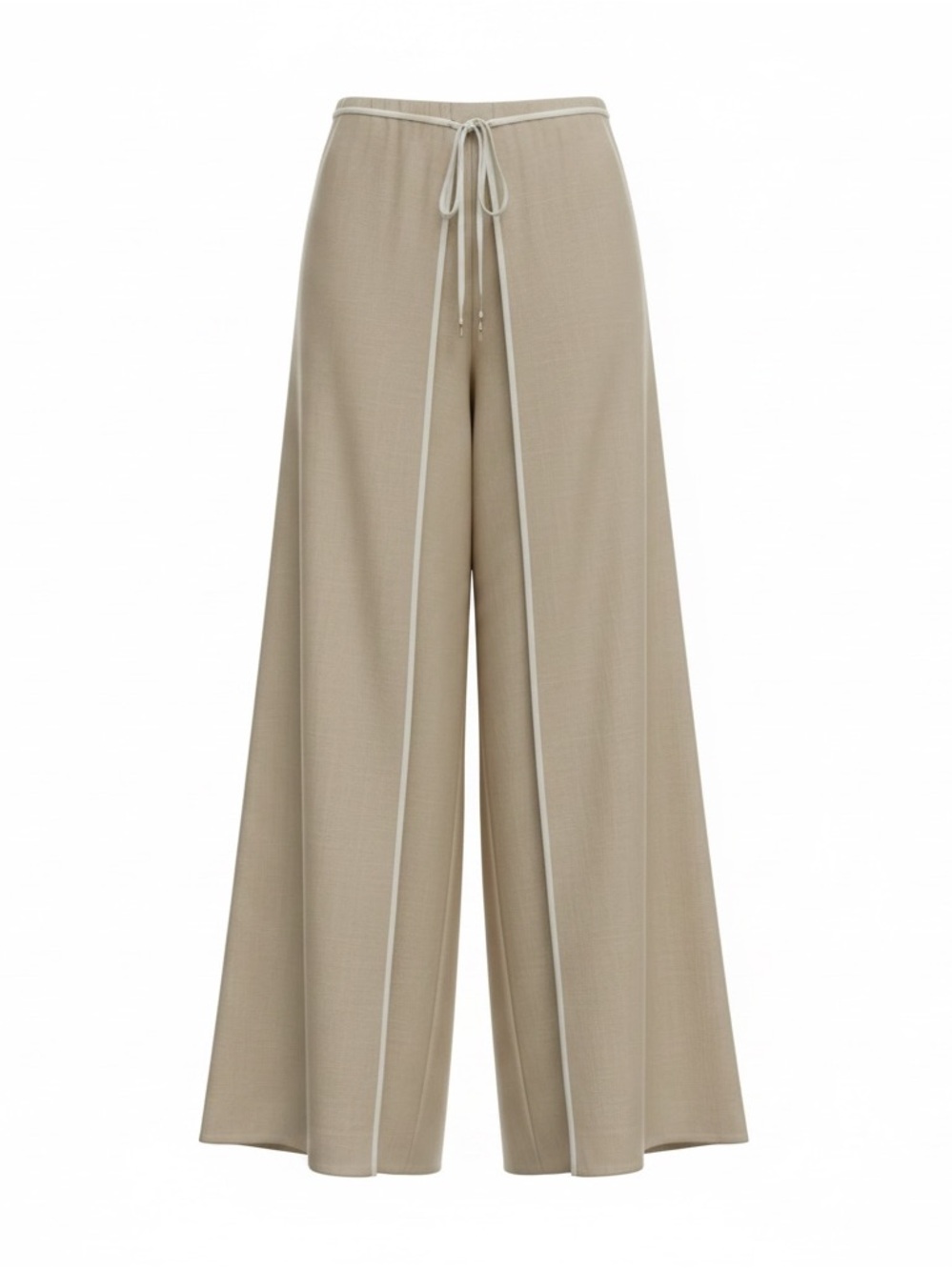 Halogen Beige Wide-Leg Wrap Around Pants with Contrast Trim